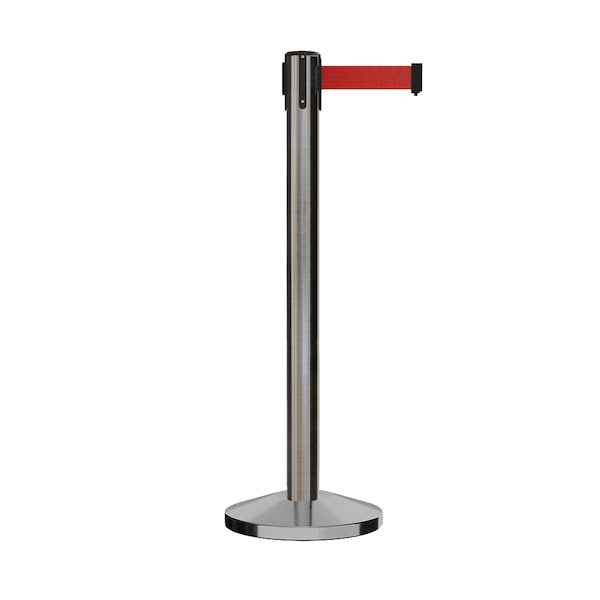 Montour Line Stanchion Belt Barrier Sat.Steel Post 14ft. Red Belt ES660-SS-RD-140 - main
